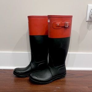 Black and Red Tall Hunter Rain Boots